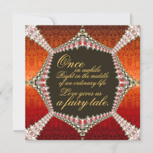 Invitation Damier vibrant orange rouge fractal dentelle conte
