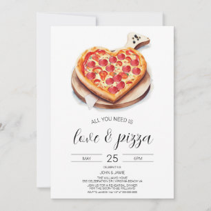 Invitation d'amour et de pizza, douche de fiançail