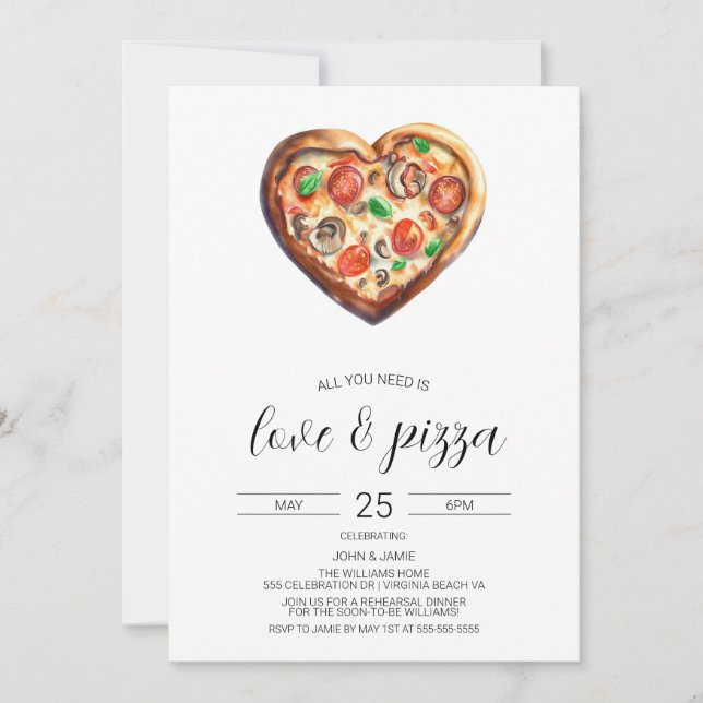 Invitation d'amour et de pizza, fête de fiançaille (Devant)