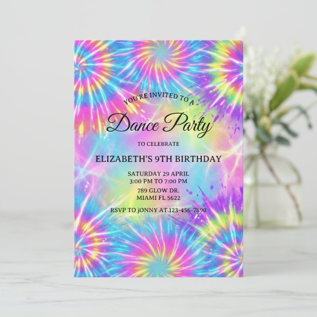 Invitation Dance Birthday Party Tie Dye Glow Dance Disco (Debout devant)