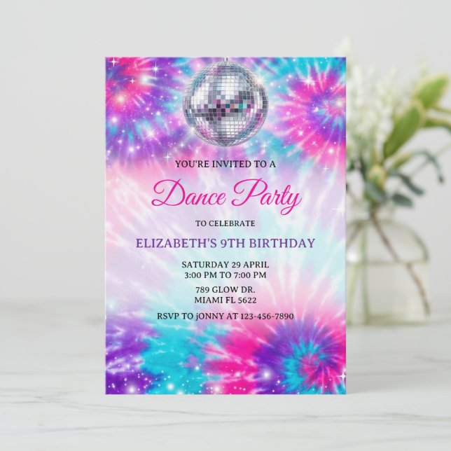 Invitation Dance Birthday Party Tie Dye Glow Dance Disco (Debout devant)