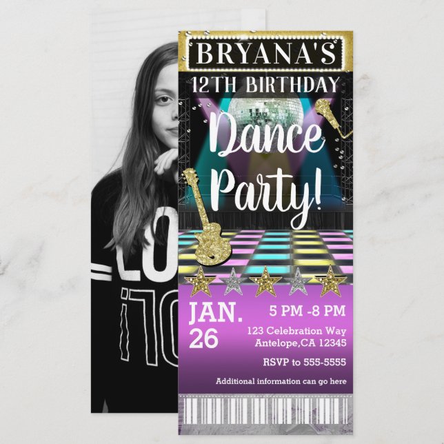 Invitation Dance Floor Disco Ball Anniversaire Photo Ticket (Devant / Derrière)