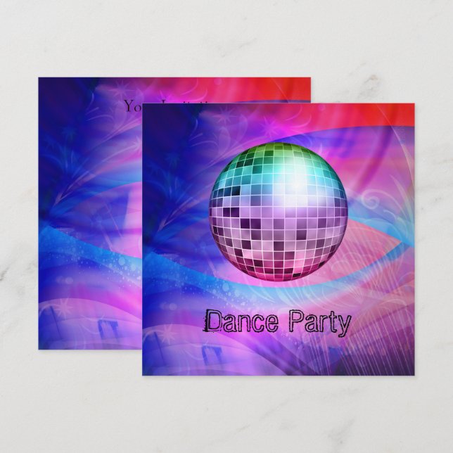 Invitation Dance Party Event Pink Blue Mirrorball Abstrait (Devant / Derrière)
