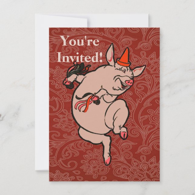 Invitation Dancing Pig Antique Cute Danseuse (Devant)