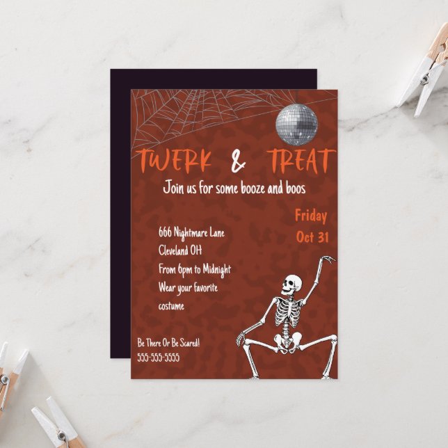 Invitation Dancing Skeleton Adult Halloween Party (Devant/Arrière en situation)