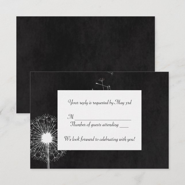 Invitation Dandelion blanc RSVP (Devant / Derrière)