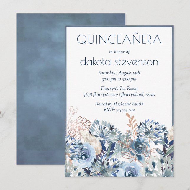 Invitation Dandelion Floral | Muet Bouquet Quiceanera (Devant / Derrière)