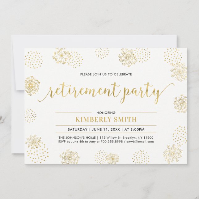 Invitation Dandelion Or | Soirée de retraite moderne (Devant)