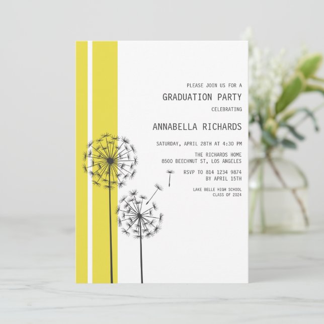 Invitation Dandelions Moderne Jaune fête de graduation (Debout devant)