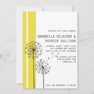 Invitation Dandelions rétro minimaliste jaune Mariage
