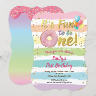 Invitation Dâne arc-en-ciel première fille de fête d'annivers