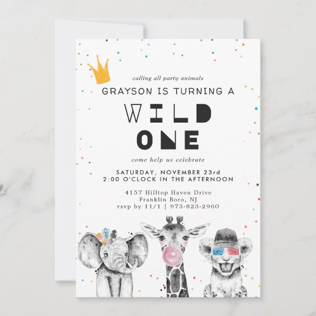 Invitation d'animal de fête simple moderne (Devant)