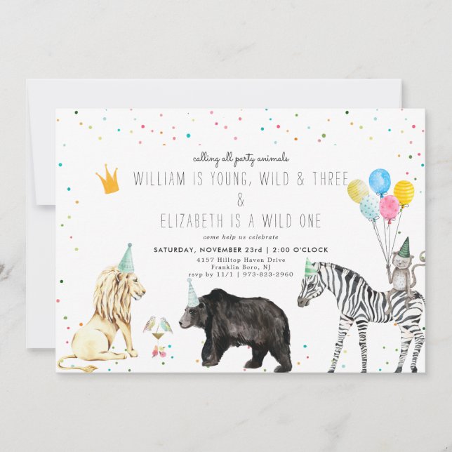 Invitation d'animal de fête simple moderne (Devant)