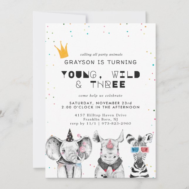 Invitation d'animaux de fête simple moderne (Devant)