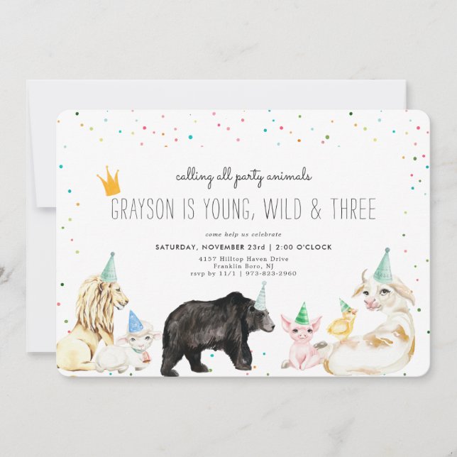 Invitation d'animaux de fête simple moderne (Devant)
