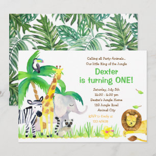Invitation d'animaux de la jungle d'aquarelle (Lio
