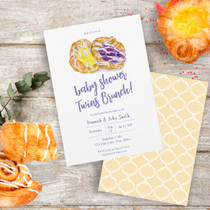 Invitation Danishs aux gelées à l'aquarelle Jumelles Déjeuner