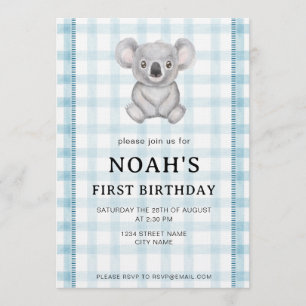 Invitation d'anniversaire 001 Koala à carreaux ble