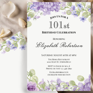 Invitation d'anniversaire 101 ans Élégante Fleur V