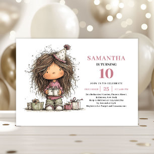 Invitation d'anniversaire 10 ans fille mignonne fa