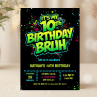 Invitation d'anniversaire 10 ans garçon style néon
