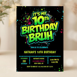 Invitation d'anniversaire 10 ans garçon style néon
