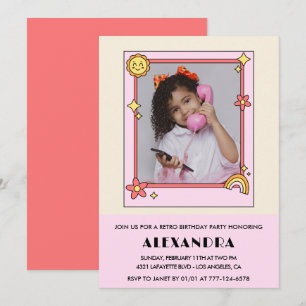 Invitation d'anniversaire 10 ans Rétro Groovy Fleu