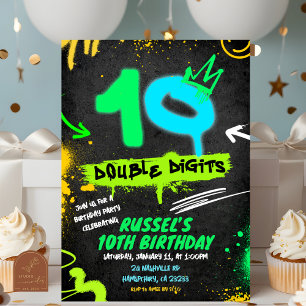 Invitation d'anniversaire 10 chiffres double néon