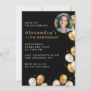 Invitation d'anniversaire 11 ans Black Gold 11 Bal