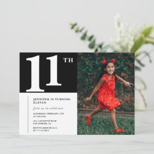Invitation d'anniversaire 11 ans noir Chic Filles