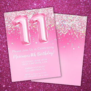 Invitation d'anniversaire 11 ans rose fille paille