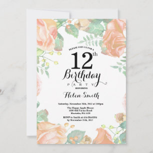 Invitation d'anniversaire 12 ans Fleur de Pêche Bo