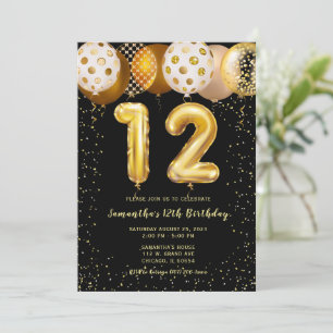 Invitation d'anniversaire 12 ans noir or