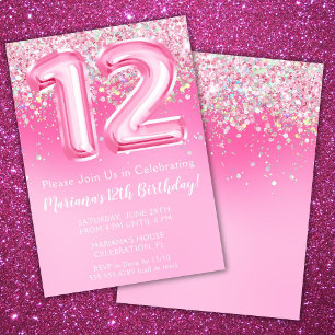 Invitation d'anniversaire 12 ans rose fille paille