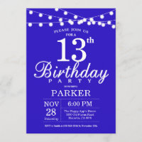 Invitation d'anniversaire 13 ans Bleu Royal