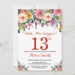 Invitation d'anniversaire 13 ans Floral Surprise R