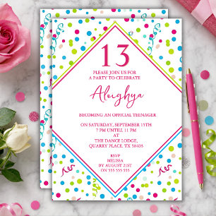 Invitation d'anniversaire 13 ans pour filles color