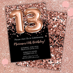 Invitation d'anniversaire 13 ans Rose noire Paille