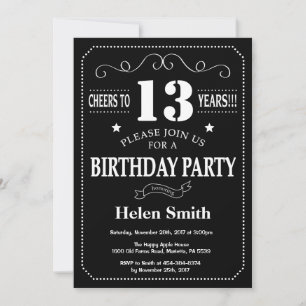 Invitation d'anniversaire 13 ans tableau noir
