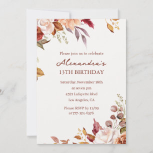 Invitation d'anniversaire 13 ans Watercolor Floral