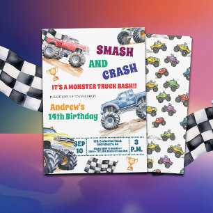 Invitation d'anniversaire 14 ans de camions monstr
