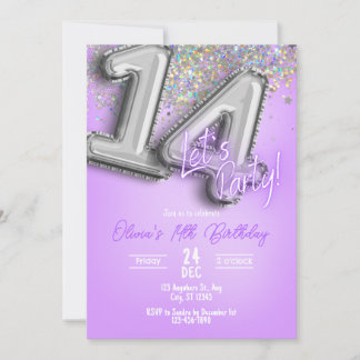 Invitation d'anniversaire 14 ans pailletée violett