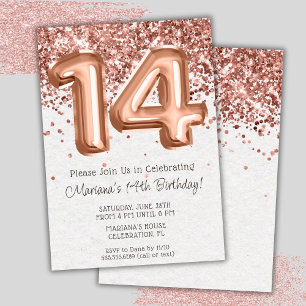 Invitation d'anniversaire 14 ans Rose Gold