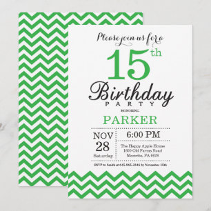 Invitation d'anniversaire 15 ans Chevron Vert