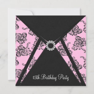 Invitation d'anniversaire 15 ans en damas rose