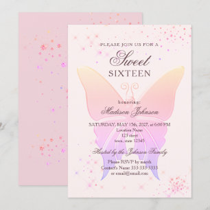 Invitation d'anniversaire 16 ans Glitter Rose