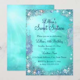 Invitation d'anniversaire 16 ans Pretty Teal Ocean