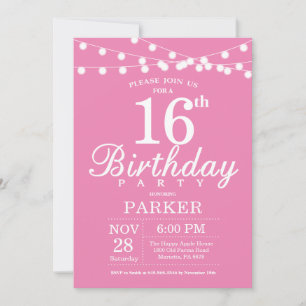Invitation d'anniversaire 16 ans Rose