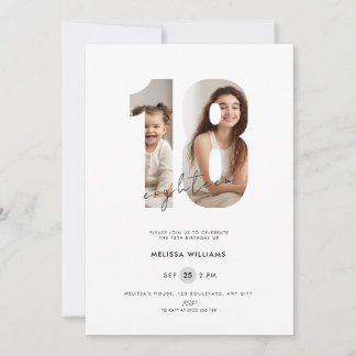 Invitation d'anniversaire 18 ans avec photo - Blan