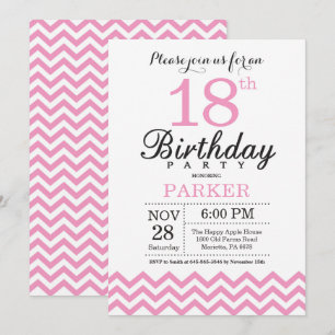 Invitation d'anniversaire 18 ans Chevron rose
